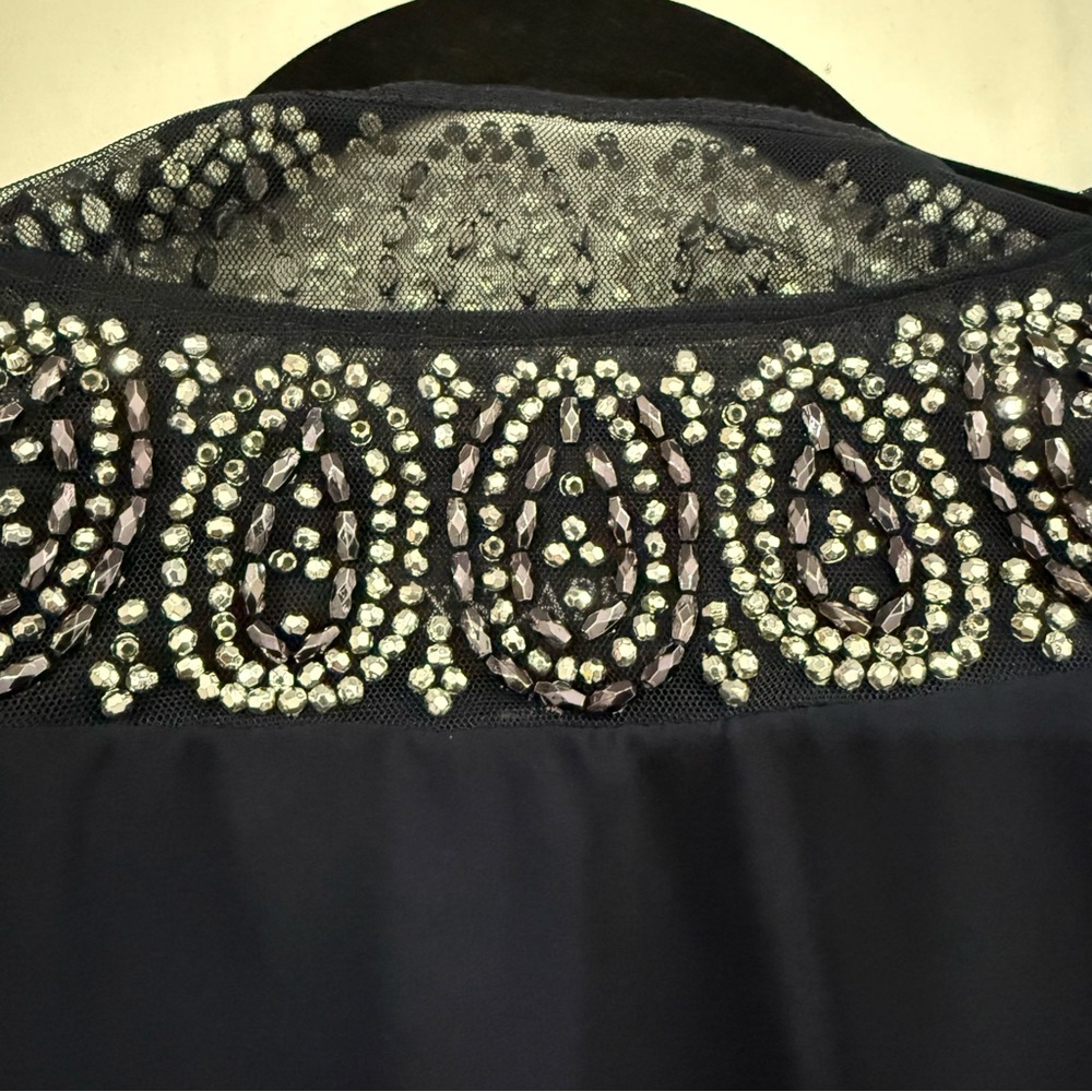 XSCAPE Navy Beaded Cape Dress 14 Wedding Guest Mother of Bride Formal - Picture 8 of 10